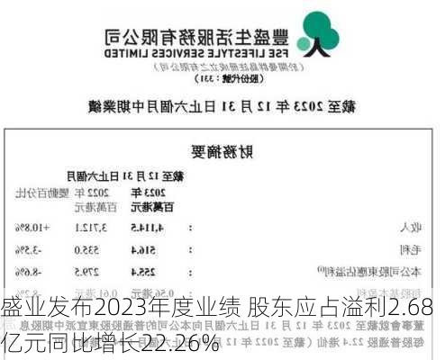 盛业发布2023年度业绩 股东应占溢利2.68亿元同比增长22.26%