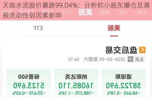 天瑞水泥股价暴跌99.04%：分析称小股东爆仓及港股流动性弱因素影响