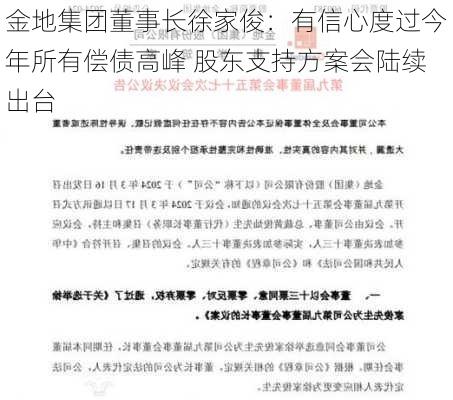 金地集团董事长徐家俊：有信心度过今年所有偿债高峰 股东支持方案会陆续出台