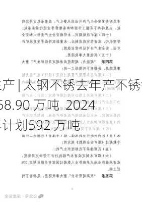 生产 | 太钢不锈去年产不锈钢558.90 万吨  2024年计划592 万吨