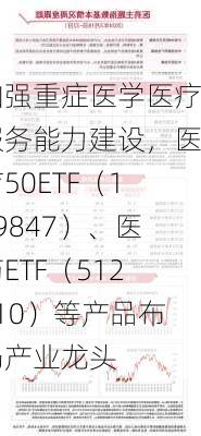 加强重症医学医疗服务能力建设，医疗50ETF（159847）、医药ETF（512010）等产品布局产业龙头