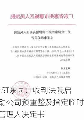 *ST东园：收到法院启动公司预重整及指定临时管理人决定书