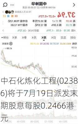 中石化炼化工程(02386)将于7月19日派发末期股息每股0.2466港元