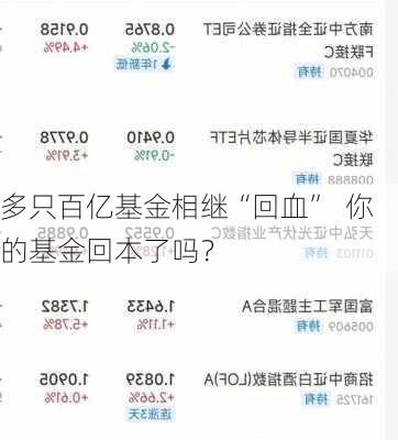 多只百亿基金相继“回血”  你的基金回本了吗？