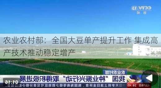 农业农村部：全国大豆单产提升工作 集成高产技术推动稳定增产