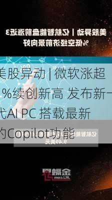 美股异动 | 微软涨超1%续创新高 发布新一代AI PC 搭载最新的Copilot功能