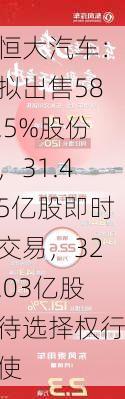 恒大汽车：拟出售58.5%股份，31.45亿股即时交易，32.03亿股待选择权行使