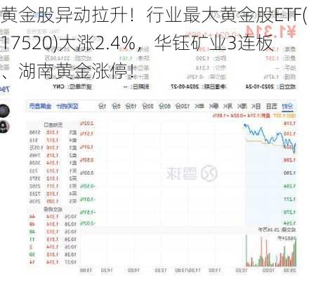 黄金股异动拉升！行业最大黄金股ETF(517520)大涨2.4%，华钰矿业3连板、湖南黄金涨停！