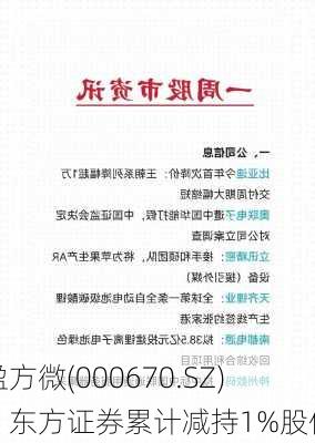 盈方微(000670.SZ)：东方证券累计减持1%股份