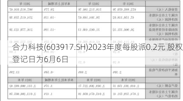 合力科技(603917.SH)2023年度每股派0.2元 股权登记日为6月6日