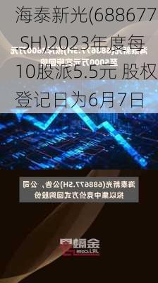 海泰新光(688677.SH)2023年度每10股派5.5元 股权登记日为6月7日