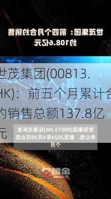 世茂集团(00813.HK)：前五个月累计合约销售总额137.8亿元