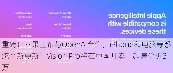 重磅！苹果宣布与OpenAI合作，iPhone和电脑等系统全新更新！Vision Pro将在中国开卖，起售价近3万