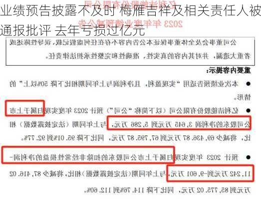 业绩预告披露不及时 梅雁吉祥及相关责任人被通报批评 去年亏损过亿元