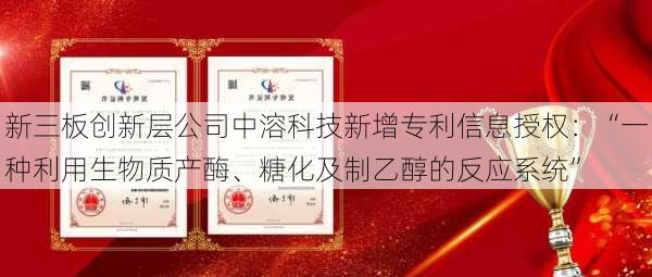 新三板创新层公司中溶科技新增专利信息授权：“一种利用生物质产酶、糖化及制乙醇的反应系统”