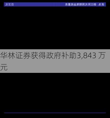 华林证券获得政府补助3,843 万元