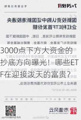 3000点下方大资金的抄底方向曝光！哪些ETF在迎接泼天的富贵？