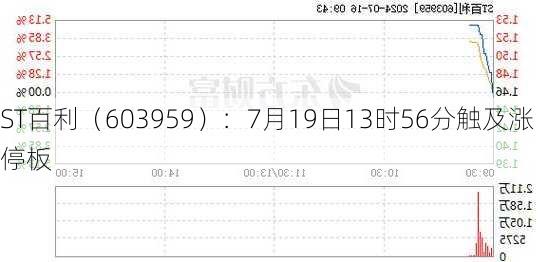 ST百利（603959）：7月19日13时56分触及涨停板