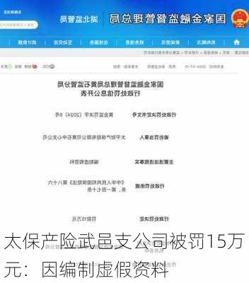 太保产险武邑支公司被罚15万元：因编制虚假资料