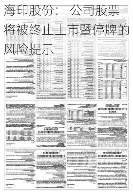 海印股份： 公司股票将被终止上市暨停牌的风险提示