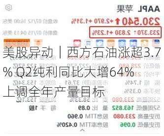 美股异动｜西方石油涨超3.7% Q2纯利同比大增64% 上调全年产量目标