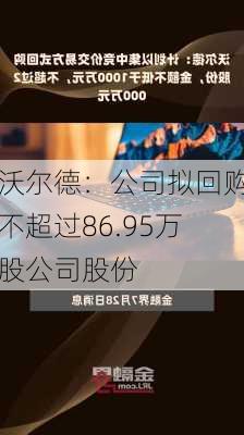 沃尔德：公司拟回购不超过86.95万股公司股份