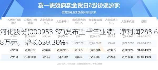 河化股份(000953.SZ)发布上半年业绩，净利润263.68万元，增长639.30%