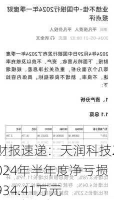 财报速递：天润科技2024年半年度净亏损934.41万元