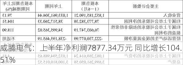 威腾电气：上半年净利润7877.34万元 同比增长104.51%