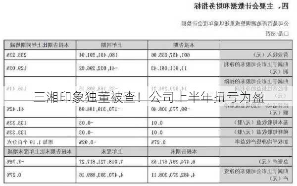 三湘印象独董被查！公司上半年扭亏为盈