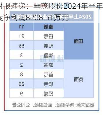 财报速递：丰茂股份2024年半年度净利润8208.51万元