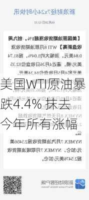 美国WTI原油暴跌4.4% 抹去今年所有涨幅