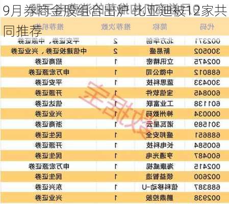 9月券商金股组合出炉 比亚迪被12家共同推荐