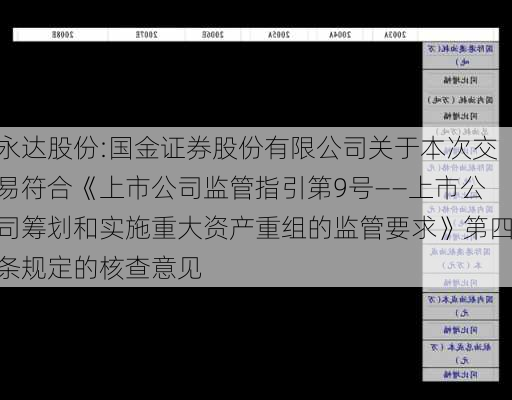 永达股份:国金证券股份有限公司关于本次交易符合《上市公司监管指引第9号――上市公司筹划和实施重大资产重组的监管要求》第四条规定的核查意见