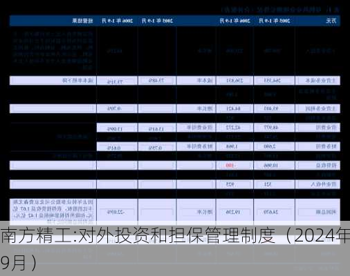 南方精工:对外投资和担保管理制度（2024年9月）