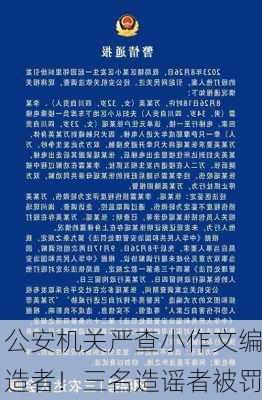 公安机关严查小作文编造者！三名造谣者被罚