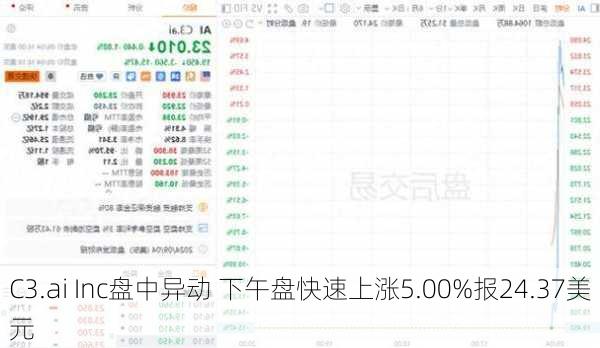 C3.ai Inc盘中异动 下午盘快速上涨5.00%报24.37美元