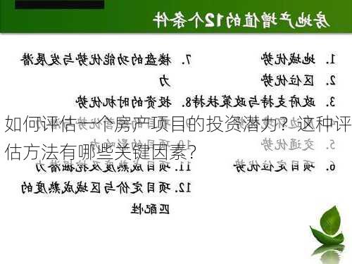 如何评估一个房产项目的投资潜力？这种评估方法有哪些关键因素？