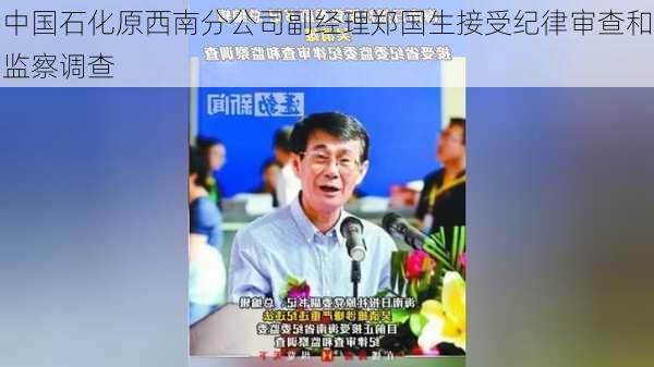 中国石化原西南分公司副经理郑国生接受纪律审查和监察调查