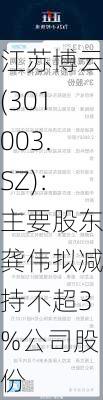 江苏博云(301003.SZ)：主要股东龚伟拟减持不超3%公司股份