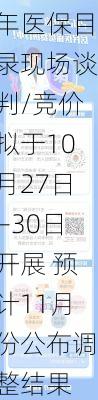 2024年医保目录现场谈判/竞价拟于10月27日—30日开展 预计11月份公布调整结果