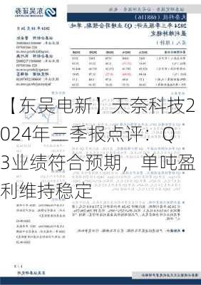 【东吴电新】天奈科技2024年三季报点评：Q3业绩符合预期，单吨盈利维持稳定