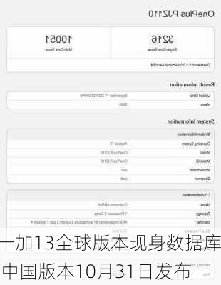 一加13全球版本现身数据库 中国版本10月31日发布