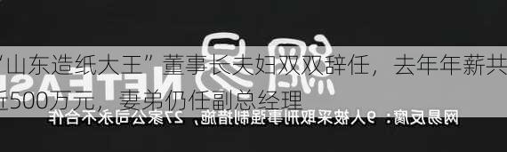 “山东造纸大王”董事长夫妇双双辞任，去年年薪共近500万元，妻弟仍任副总经理