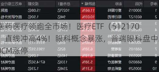 医药医疗领跑全市场！医疗ETF（512170）直线冲高4%！眼科概念暴涨，普瑞眼科盘中20CM涨停